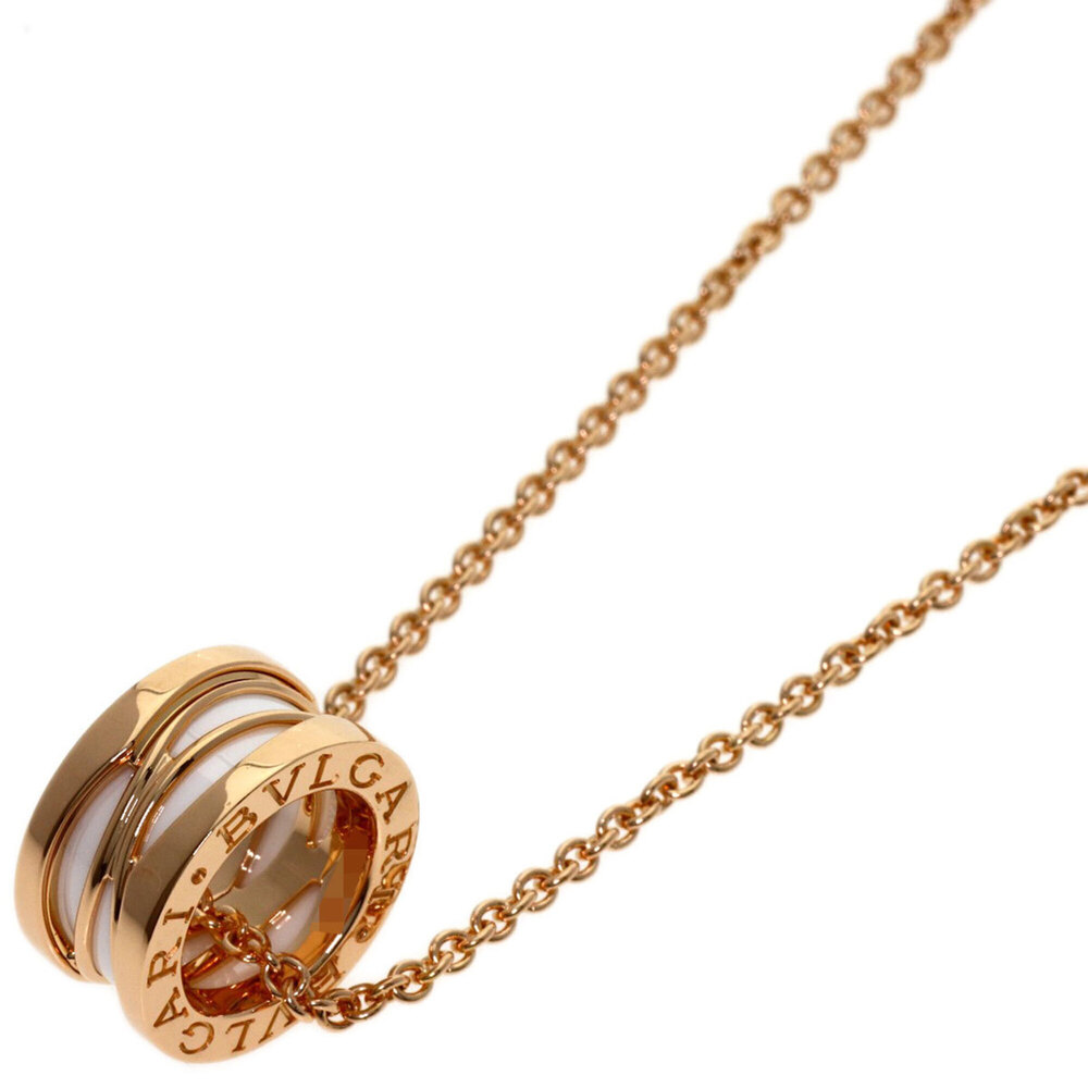 BVLGARI B-zero1 Legend White Ceramic Necklace 18K Pink Gold Women's